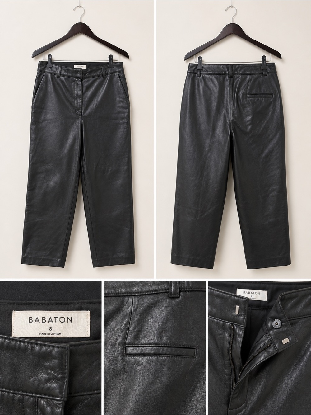Aritzia Babaton Black Faux Leather Straight-Leg Pants $68